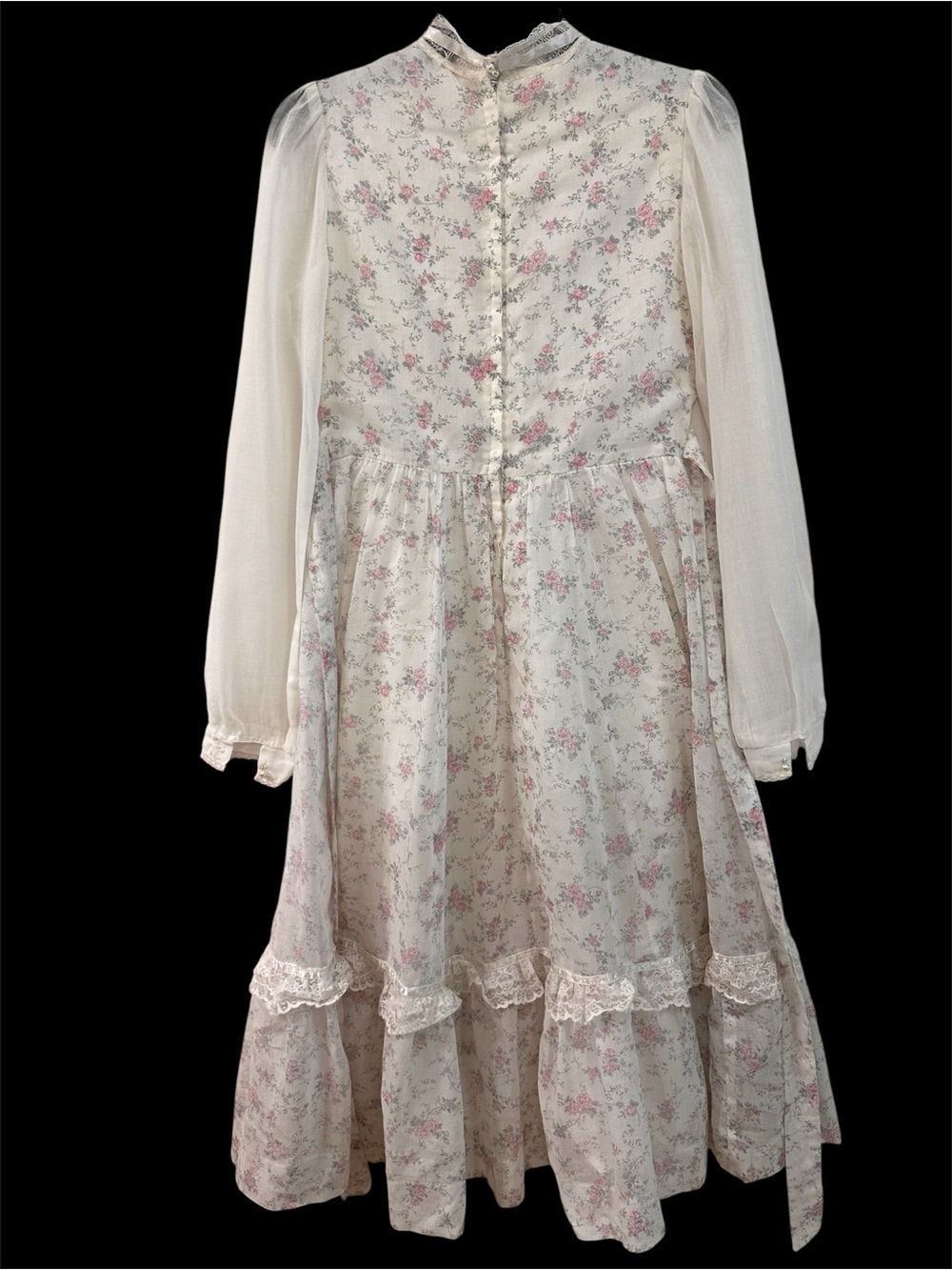 VTG Gunne Sax Cottagecore Floral Romantic Lace Trim Prairie Sheer Sleeves Dress - Picture 6 of 16